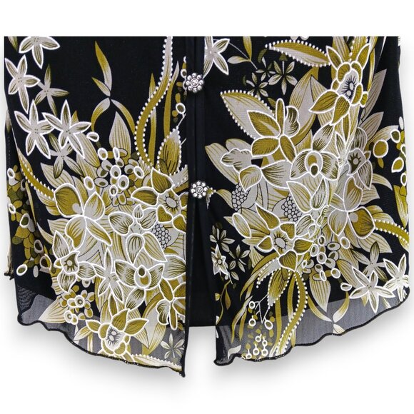 Design Works- Women's Top-Black, Green-White floral- PSMALL-Lined 3/4 Sleeve - Picture 10 of 14
